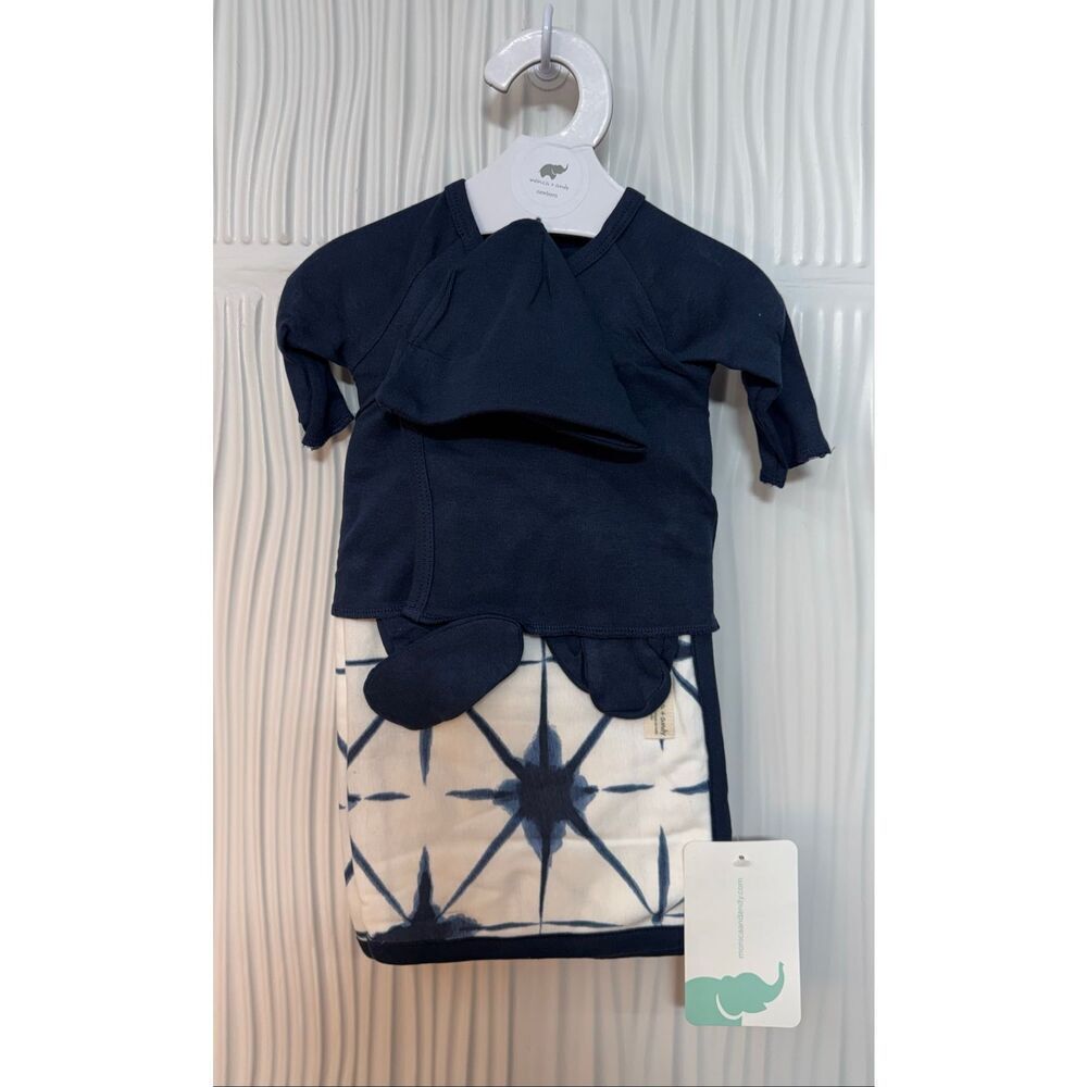 NWT Monica and Andy Newborn Baby Boy Hospital Cuddle Box - Navy Shibori- 4pc bun